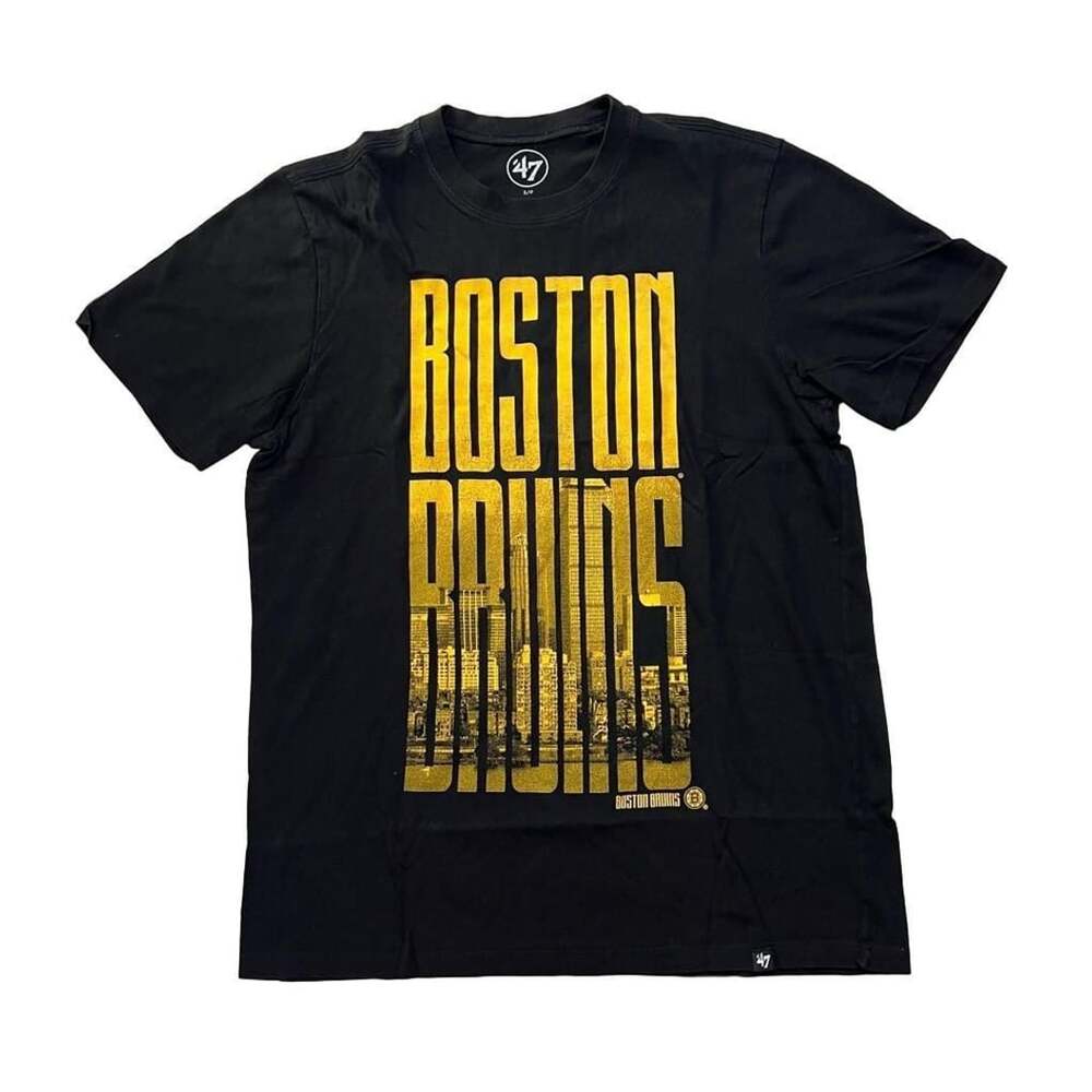 '47 Brand Boston Bruins NHL Black Skyline Graphic T-Shirt Size Small